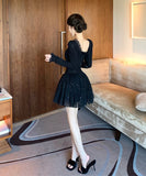 【2点セット】ミニドレス キャバドレス セクシー 高見え フレンチ風 セレブ系 スリム ショートアウター×ミニワンピ セットアップ スパンコールデザイン デート お出かけ JC2-XKDD335B-6502-Sep26