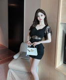 【2色】ミニドレス キャバドレス セクシー かわいい レース 透け感 着痩せ YH2-DD6744