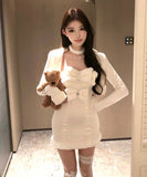 【2色】ミニドレス キャバドレス セクシー ベルベット ベアトップ タイト フェザー リボン付き クラブ JC2-WDS5458