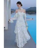 ロングドレス キャバドレス セクシー フレンチ マーメイド バタフライジャカード フリル 長袖 JC2-XHY913212