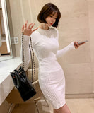 【2色】ミニドレス キャバドレス セクシー 韓国風 細見え タイトフィット クルーネック ニットワンピ ボディコン 通勤 デート お出かけ JC2-MLS59336445