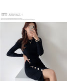 【2色】膝丈ドレス キャバドレス セクシー きれいめ タイト ニットワンピ ウエストマーク スリット 上品 細見え オフィスコーデ  デート JC2-ZED88021E325