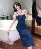 膝丈ドレス キャバドレス デニム セクシー 着痩せ おしゃれ 通勤 YH2-ZED882310GT510