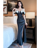 【2色】ロングドレス キャバドレス セクシー デコルテ魅せ スリット入り フォーマルドレス JC2-JX5825