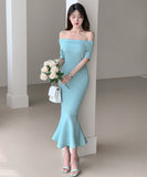 【4色】膝丈ドレス キャバドレス ワンショルダー ニット セクシー chic YH2-ZED888173GT639