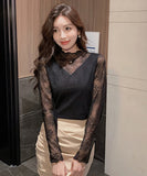 【2色】トップス レディース セクシー レースインナー 長袖 レーストップス シアー プラスサイズ デートコーデ 通勤 JC1-JW8896GT622