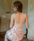 ランジェリー セクシー  ベビードール レースVネック 透け感 メッシュフラワー ナイトウェア 大人フェミニン LW8-GRC5816