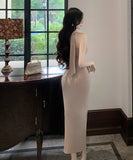 ロングドレス キャバドレス セクシー ホルターネック リボンタイ 上品 スリット入り ヒップライン デート 通勤 JC2-DD6335