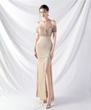 【5色】ロングドレス キャバドレス キラキラ ワンショルダー 気質 高級感 宴会 YH2-YEY31950#