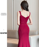 【3色】ロングドレス セクシー ボディコン ノースリーブ ディープVネック 上品 スリット 着やせ パーティー JC2-YM9206