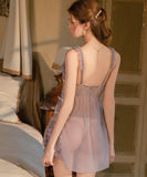 ルームウェア ランジェリー セクシー バタフライ刺繍 リボン メッシュ素材 プラスサイズ ガウン付きセット JC8-GR6311