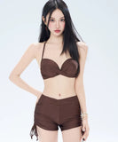 【3点セット】水着 ビキニ セクシー オフショルダー ドット柄 チュール 細見え ギャザー 長袖 ビーチ 温泉 JC7-KSD2639