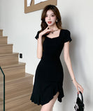 ミニドレス キャバドレス セクシー スクエアネック フリル ボディコン デート お出かけ JC2-ZED88803B02