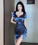 【3色】ミニドレス キャバドレス セクシー 韓国風 ローネック ストリング ボディコン 醋酸素材 クラブ 指名 JC2-MLS7367