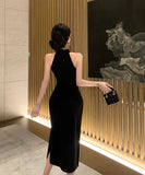 ロングドレス 中華風ヴィンテージスパンコール刺繍ハイネックスリットパーティー用エレガントワンピースHMZ2-DDFZC5003