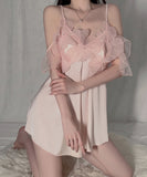 【2色】ルームウェア セクシー レース ナイトドレス  バックオープン LW8-GR5387