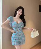 【4色】キャバドレス ミニドレス 花柄 タイトドレス セクシー 谷間見せ おしゃれ YH2-DD6348