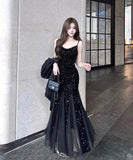 ロングドレス キャバドレス セクシー チュール切り替え スパンコール キャミワンピ パーティー 誕生日 JC2-DD4030