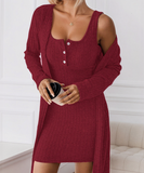 Lady's coco ミニドレス キャバドレス セクシー 2点セット オフショルダー カーディガン 長袖 ボタン付き LW2-YSQYUFG3150