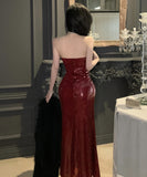 ロングドレス キャバドレス セクシー ベアトップ スパンコール ドレープ 着痩せ スリット パーティー JC2-WDS5321