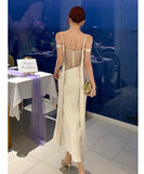 ロングドレス キャバドレス セクシー ドレープネック レース切り替え キャミワンピ ギャザー 着痩せ サテン バースデー パーティー JC2-XHY919336