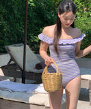 【2色】水着 セクシー 着瘦せ かわいい ビキニ 縞模様 モノキニ タンキニ YH7-GM-adnTW2