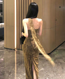 Lady's coco ロングドレス キャバドレス セクシー ワンショルダー タイト フレンチレトロ ワンショルダー パーティー JC2-XHY919311