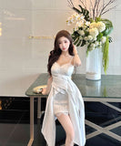 ミニドレス キャバドレス キャミソールワンピースクシー レース不規則デザイン Vネック 高見え KS2-DD5269