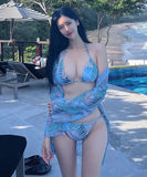 3点セット 水着 ビキニ セクシー 葉柄 おしゃれ 着痩せ ホルターネック YH7-CF1262