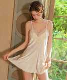 Lady's coco ルームウェア ランジェリー  セクシー ベロア素材 レース切り替え パッド入り キャミソール  パール付き ローブセット LW2-GR6680