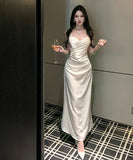 ロングドレス キャバドレス セクシー 上品 フレンチ サテン キャミワンピ ラメ マーメイドライン パーティー JC2-XHY919892