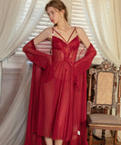 ルームウェア ランジェリー セクシー 透け感 メッシュ レース切替 フロントスリット ガウン付きセット JC8-GR6751