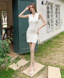 【3色】ミニドレス キャバドレス セクシー Vネック ニット 細見え ボディコン タンクワンピ お出かけ デート 出勤 JC2-JW1911GT510