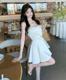 ミニドレス キャバドレス フレンチスタイル オフショルダー リボンデザイン Aライン パール デート お出かけ カジュアル ランチ JC2-XHY918397