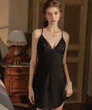 ルームウェア ランジェリー セクシー Vネック クロスデザイン バックオープン サテン 刺繍 レース JC8-GR-R6371