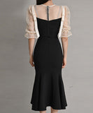 2点セット 膝丈ドレス キャバドレス エレガント パフスリーブ 気質 おしゃれ YH2-ZED88359A71