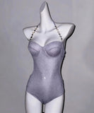 水着 ビキニ モノキニ ラメ ラインストーン パープル 小胸さん向け ワイヤー入り 盛れる 温泉 リゾート JC7-KSD060