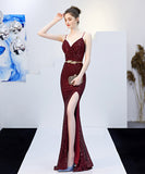 【7色】ロングドレス キラキラ Vネック 高級感 披露宴 宴会 マーメイドドレス YH2-YEY16276#