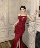 ロングドレス 脚長効果 ワインレッド 宴会 着痩せ 気質 セクシー YH2-ZED888390DXH238A