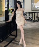 ミニドレス キャバドレス セクシー スパンコール キャミワンピ スリーブレス リボン飾り ボディコン ナイトクラブ 指名 JC2-18YX792