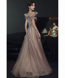 ロングドレス キャバドレス パーティードレス 細見え フェアリー風 エレガント ビジュー付き パーティー 誕生日 フリルネック JC2-XYYB-66