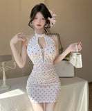 【3色】ミニドレス キャバドレス セクシー ドット柄 カットアウト 肩見せ クラブ 指名 JC2-DD6352