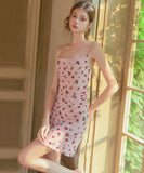 ルームウェア セクシー フラワーレース キャミソール 透け感 ダルメシアンネック 可愛い ナイトウェア LW2-GR5615