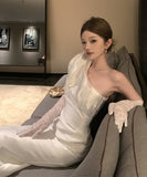 【2色】ロングドレス キャバドレス セクシー フレンチ ドレープ 切替 ワンショルダー ワンショルダー エレガント パーティー JC2-XHY918518