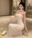 ロングドレス キャバドレス セクシー ベアトップ スパンコール ウエストマーク ショール付き バースデー パーティー JC2-DD3816