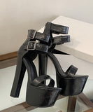 ハイヒール ラウンドトゥ バックル付き チャンキーヒール プラットフォーム ワンストラップサンダル JC5-JLG-MY-953-11
