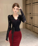 【2点セット】ロングドレス セクシー ボディコン きれいめ フェミニン レースカーディガン リボンタイ ストラップワンピ 着やせ 大人可愛い JC2-ZED881313DXH348B