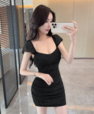 【2色】ミニドレス キャバドレス セクシー オフショルダー ディープネック ボディコン キラキラ クラブ JC2-DD4000
