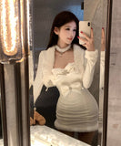 【2色】ミニドレス キャバドレス セクシー ベルベット ベアトップ タイト フェザー リボン付き クラブ JC2-WDS5458