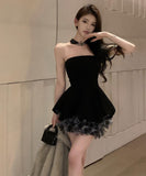 ミニドレス キャバドレス セクシー フレンチ フラワーモチーフ ベアトップ 上品 ボリュームスカート JC2-XHY918088